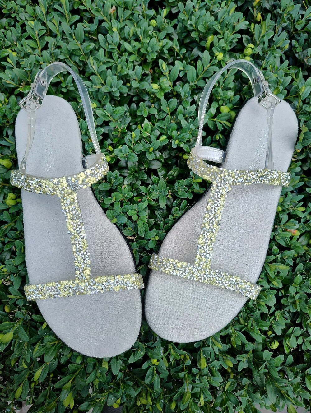 Women's Gold Crystal T-Strap Sandals